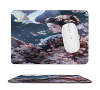 Geisha Moon Flowers Crane Non-Slip Mouse Pads Square Desk Mat Rubber Gaming Mousepad for Computer Laptop Gamers 7.9"x9.4"