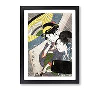 Geisha On A Rainy Night By Kitagawa Utamaro Asian Japanese Framed Print | A2 Black Framed Wall Art | Ready to Hang | Asian Landscape Picture | Living Room Bedroom Lounge Office