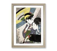 Geisha On A Rainy Night By Kitagawa Utamaro Asian Japanese Framed Print | A2 Oak Framed Wall Art | Ready to Hang | Asian Landscape Picture | Living Room Bedroom Lounge Office