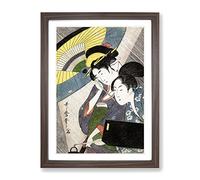 Geisha On A Rainy Night By Kitagawa Utamaro Asian Japanese Framed Print | A4 Walnut Framed Wall Art | Ready to Hang | Asian Landscape Picture | Living Room Bedroom Lounge Office