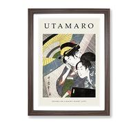 Geisha On A Rainy Night By Kitagawa Utamaro Exhibition Museum Asian Japanese Framed Print | A2 Walnut Framed Wall Art | Ready to Hang | Asian Landscape Picture | Living Room Bedroom Lounge Office