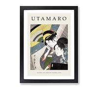 Geisha On A Rainy Night By Kitagawa Utamaro Exhibition Museum Asian Japanese Framed Print | A4 Black Framed Wall Art | Ready to Hang | Asian Landscape Picture | Living Room Bedroom Lounge Office