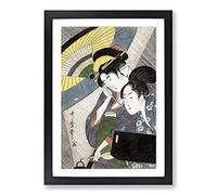 Geisha on a Rainy Night by Kitagawa Utamaro Framed Print | A2 Black Framed Wall Art | Ready to Hang | Modern Landscape Picture | Living Room Bedroom Lounge Office