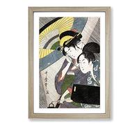 Geisha on a Rainy Night by Kitagawa Utamaro Framed Print | A2 Oak Framed Wall Art | Ready to Hang | Modern Landscape Picture | Living Room Bedroom Lounge Office