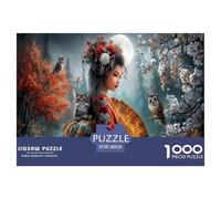 Geisha & Owls Jigsaw Puzzles Puzzles for Adults Kids. 1000 Pieces Autumn Moonlit Impossible Challenge Toy Home Decoration for Gifts 38x26cm/1000pcs