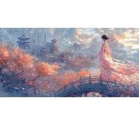 Geisha Paint by Numbers for Adults No Frame, Bridge Large Adult Paint by Numbers Canvas Kits, DIY Beginner Acrylic Oil Painting by Number Christmas Gifts for Home Wall Decorations 40x80cm J0L-246