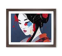 Geisha Paint Splatter Vol.1 Abstract Framed Print | A2 Walnut Framed Wall Art | Ready to Hang | Abstract Fantasy Picture | Living Room Bedroom Lounge Office