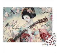 Geisha Playing Instrument 1000 Pieces Puzzles Colorful Geisha Shamisen Decoration Puzzle Decompression Jigsaw Gifts Challenging Puzzles Gifts for Men 70x50cm/1000pcs