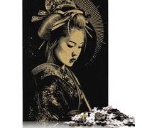 Geisha Portrait in Gold And Black Puzzle 100 Percent Recycled Cardboard 100 Percent Recycled Cardboard Jigsaw Puzzle for Boy Or Girl Easter Gift 500pcs (52x38cm)