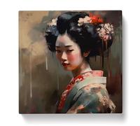 Geisha Post-Impressionism No.1 Canvas Print | Gallery Wrapped 30mm Frame Wall Art | 20x20 inches | Ready to Hang | Impressionist Picture | Living Room Bedroom Lounge Office