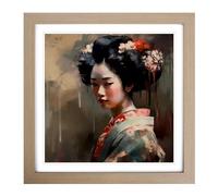 Geisha Post-Impressionism No.1 Framed Print | 18x18 Inch Oak Framed Wall Art | Ready to Hang | Impressionist Nature Picture | Living Room Bedroom Lounge Office