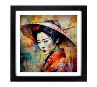 Geisha Post-Impressionism No.3 Framed Print | 18x18 Inch Black Framed Wall Art | Ready to Hang | Impressionist Nature Picture | Living Room Bedroom Lounge Office
