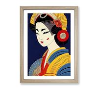 Geisha Profile No.3 Framed Print | A2 Oak Framed Wall Art | Ready to Hang | Modern Nature Picture | Living Room Bedroom Lounge Office