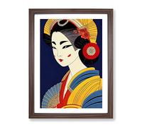 Geisha Profile No.3 Framed Print | A2 Walnut Framed Wall Art | Ready to Hang | Modern Nature Picture | Living Room Bedroom Lounge Office