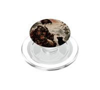 Geisha Sitting Beside Black Cat Traditional Japanes Moon Art PopSockets PopGrip for MagSafe