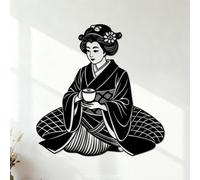 Geisha Sitting Stock Wall Decals PVC 42x43.3cm Glass Stickers Black