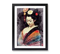 Geisha Watercolour No.1 Framed Print | A3 Black Framed Wall Art | Ready to Hang | Modern Historical Picture | Living Room Bedroom Lounge Office