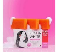 Geisha White Skin Brightening Soap Bar, 65g x 3 Bars, Value Pack with Kojic Acid, Collagen, Niacinamide, Papaya Extract