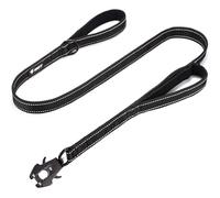 GEIT 4/5/6FT Heavy Duty Dog Leash, 2 Handles Reflective Rope Leashes, Walking Lead with Quick Release/Locking Tactical Frog Clip for Small Medium and Large Dogs, Black