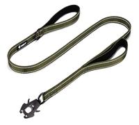 GEIT 4/5/6FT Heavy Duty Dog Leash, 2 Handles Reflective Rope Leashes, Walking Lead with Quick Release/Locking Tactical Frog Clip for Small Medium and Large Dogs, Army Green