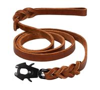 GEIT 4/5/6FT Leather Dog Leash, Heavy Duty Dog Training Leashes, Genuine Leather Braided Leash with Quick Release/Locking Tactical Frog Clip for Medium and Large Dogs