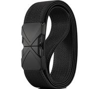 GEIT Stretch Nylon Belt with Quick Release Metal Buckle, 1 3/8" Casual Golf Tactical Invisible Elastic Web Belt, Black, 28-34W / 41L