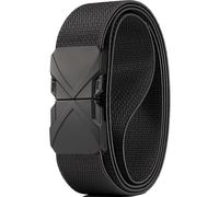 GEIT Stretch Nylon Belt with Quick Release Metal Buckle, 1 3/8" Golf Hiking Tactical Invisible Elastic Web Belt, Black, 28-34W / 41L