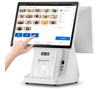 GEJLELDS Dual Screen Restaurant POS System with 15.6-Inch Touchscreen - All-in-One Cash Register for Small Business, 8GB RAM 128GB SSD, Retail Store Payment Terminal with Receipt Printer