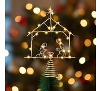 Gejoy 10.6 x 7.8 inches Lighted Christmas Tree Topper Nativity Scene Decoration LED Nativity of Jesus Decoration Metal Christmas Tree Top Decoration for Home Shopping Mall Office Desktop