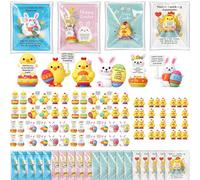 Gejoy 100 Sets Easter Mini Figures Gifts Positive Mini Rubber Bunny Chicken Toy with Positive Card Bags Miniature Inspirational Gifts to Hide and S ecorations for Easter Egg Stuffers
