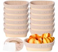 Gejoy 12 Set Bread Proofing Baskets Oval Shaped Banneton Dough Proofing Bowls Kit with Cloth Liner and Plastic Scraper Sourdough Proofing Basket for Home Sourdough Bakers Supplies (10 Inch)