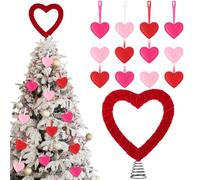 Gejoy 13 Pcs Valentine Tree Topper Set 11.8 Inch Red Velvet Hearts Tree Topper with 12 Pcs Velvet Heart Ornaments for Valentines Ornament Holiday Heart Decorations for Home Xmas Party Decoration