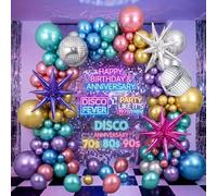 Gejoy 145 Pcs Metallic Balloons Arch Kit with Disco Ball Balloons Silver Blue Green Purple Pink Red Gold Metallic Balloon Star Balloon for 70s 80s 90s Disco Birthday Anniversary Party Decor