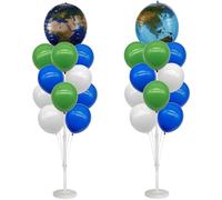 Gejoy 2 Sets Globe Balloons Tower Stand Kit, 27 Pcs 12 Inch World Balloon, and 2 Pcs Globe Balloons, Entire Balloon Column Kit for World Earth Day Decorations, Back to School, Travel Themed Party