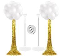 Gejoy 2 Sets White Balloon Column Stand Kit with 50 Balloons 2 Adjustable Tower Stand with Bases for Floor 2 Gold Foil Fringe Backdrop Curtains for Birthday Wedding Baby Shower Party Decor