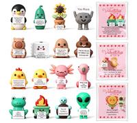 Gejoy 32 Sets Positive Mini Figurines Gifts Miniature Emotional Mini Rubber Toy with Positive Card Gift Bags Inspirational Birthday Gifts for Coworkers Employees (Valentine Style)