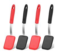 Gejoy 4 Pcs Silicone Cookie Spatula Turner Mini Brownie Spatula Flexible Silicone Spatulas Nonstick Cookware Heat Resistant No Scratch Flipper Baking Utensils for Egg Pancake(Red, Black)