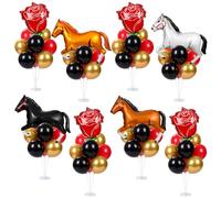 Gejoy 4 Sets Derby Horse Balloon Stand Kits Balloon Sticks Holder with Base for Table Western Horse Themed Cowboy Party Centerpiece for Table Derby Wild West Birthday Party Decorations