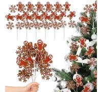 Gejoy 6 Pcs Christmas Tree Picks Decoration 17 Inch Felt Snowflake and Gingerbread Man Picks Xmas Tree Topper for Xmas Vase Filler Craft Wreath Holiday Party Ornament, Baking Christmas Decorations