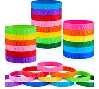 Gejoy 60 Pcs Jesus Loves You Silicone Bracelets Bulk Colorful Christian Bible Verse Bracelets Religious Rubber Wristbands Christian Gifts for Church Thanksgiving Christmas Party Gift Favors