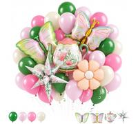 Gejoy 70 Pcs Tea Party Decorations Pastel Tea Party Balloon Arch Garland Kit with 4 Teapot, Exploding Star, Butterfly & Daisy Foil Balloons 60 Pcs Balloons for Garden Bridal Shower