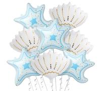 Gejoy 8 Pcs Ocean Balloon Set, 4 Blue Starfish Balloons & 4 White Seashell Balloons with 4 Straws, Under the Sea Turned Pretty Party Decorations for Birthday Shower Mermaid Beach Theme Party Supplies