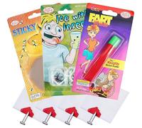 Gejoy 8 Pieces Classic Joke Toys Set Joke Party Bag Fillers, Include 5 Pieces Fake Nail Through Finger, Frozen Flies, Fart Whistle and Fake Prank Dog Poo for Boys and Girls