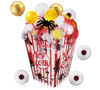 Gejoy 88 Pcs Giant Creepy Halloween Popcorn Box Decoration Bloody Large Popcorn Bucket Decor with 80 Balloons Spider Skull Hands for Carnival Circus Movie Night Theater Halloween Party Decor Supplies