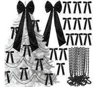 Gejoy Bow Christmas Tree Decoration Set, 30 Pcs Small Bows 1 Pcs 47" x 15.7" Large Tree Topper Satin Bows and Christmas Beads Garland Ornaments, Xmas Bead for Holiday Decor(Black)