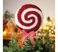 Gejoy Christmas Tree Topper Red Peppermint Candy Cane Bow Tree Topper 10.7 Inch Red and White Sparkling Candy Lollipop Xmas Tree Toppers Christmas Ornament Decorations for Holiday Decor
