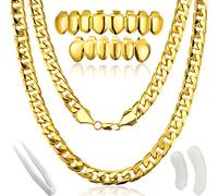 Gejoy Hip Hop Rapper Costume with Faux Gold Chain Necklace and Plated Gold Teeth Grills for Mouth, 80/90s Punk/Hip Hop/Rapper Costume (Style A)