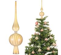 Gejoy Mercury Glass Finial Christmas Tree Topper 12 Inches Vintage Spherical Xmas Tree Topper Mid Century Christmas Ornament for Home Xmas Holiday Party Decorations (Amber)