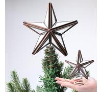 Gejoy Mini Christmas Glass Star Tree Topper Vintage Brass Metal Xmas Tree Decorations Bronze Farmhouse Country Decor Retro Xmas Elegant Treetop Toppers Clip(6 Inch)
