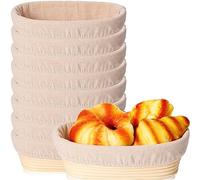Gejoy Oval Banneton Bread Proofing Basket Set of 8, Sourdough Bread Baking Bowl Kit with Cloth Liners and Dough Scrapers Natural Rattan Bread Banneton Sourdough Bowl Basket for Bakers (10 Inch)
